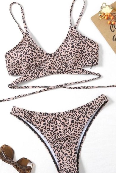 SHEIN Leopard Cross Wrap Bikini Swimsuit - Picture 2 of 4